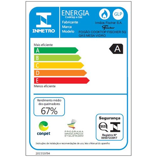Cooktop 5 bocas Fischer 1642 Gás Mesa de vidro - Preto