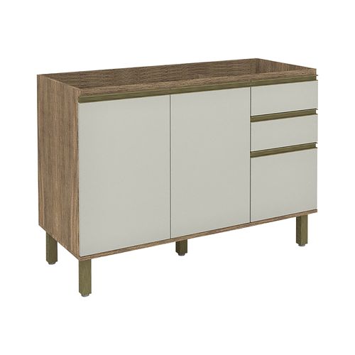 Balcão de Pia Móveis Canção DB Lare Veneza 8722 com 3 Portas 2 Gavetas - Ameixa Negra/ Sand