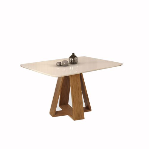 Mesa de Jantar DJ Celeste 1200x900 Tampo de Madeira com Vidro - Freijó/Off White