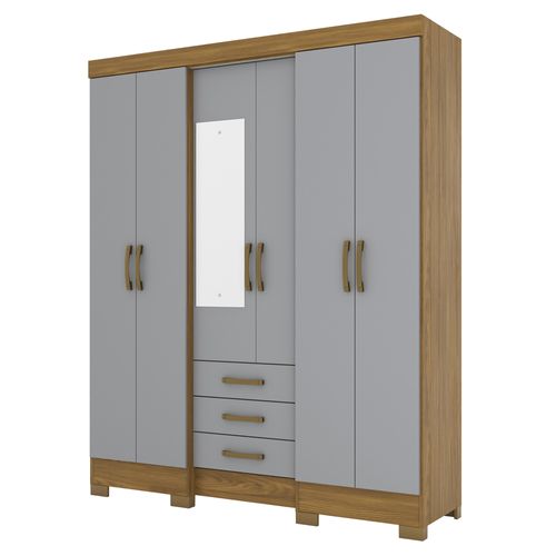 Roupeiro Henn Briz B23-166 - 6 Portas 3 Gavetas - Cinza/Nature
