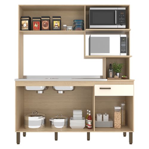 Conjunto de Cozinha Compacta Móveis Sul Evelyn 1,56X1,90X0,51m - Carvalho/Off White