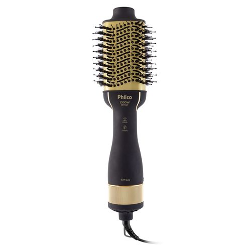 Escova Secadora Philco PES15 Pure Hairbrush Soft Gold Íons 1300W – Preta – Bivolt