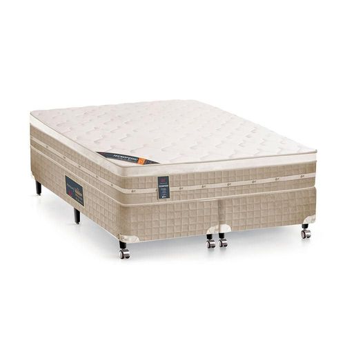 Conjunto Cama Box Castor Queen Size Tecnopedic System Premium 158x198x70cm – Bege