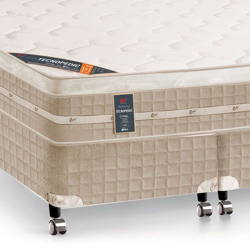 Conjunto Cama Box Castor Queen Size Tecnopedic System Premium 158x198x70cm – Bege