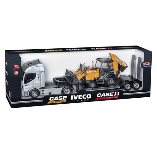 Caminhão Plataforma e Retroescavadeira Usual Brinquedos 405 Case - Branco/Amarelo