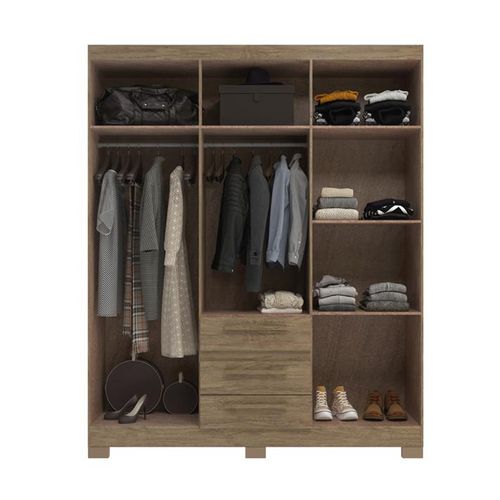 Roupeiro Decibal 6 Portas e 3 Gavetas RP3636 Wood/Cristalo