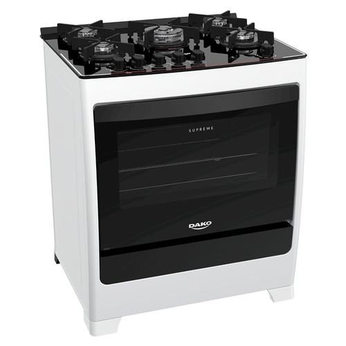Fogão Dako 5 Bocas Supreme Glass com Mesa de Vidro - Branco