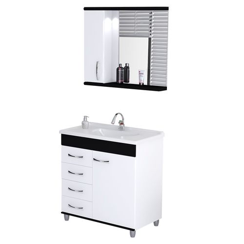 Conjunto para Banheiro Rorato Mônaco Reto 3 Peças 79,5cm - 576515 - Branco e Preto