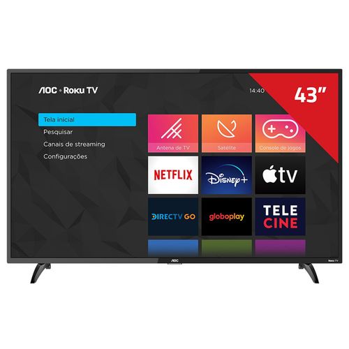 Smart TV LED AOC 43" 43S5195 Wi-Fi 3 HDMI 1 USB - Preta