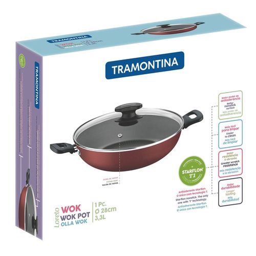 Panela Tramontina Wok Loreto Antiaderente 28cm 3,3 litros – Vermelha