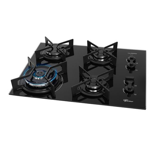 Fogao de Mesa CookTop a Gás Fischer 4 Bocas Fit Line com Chama Tripla - Preto