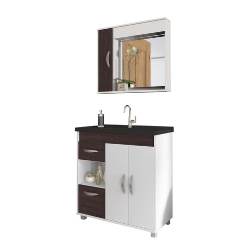 Conjunto para Banheiro STM A47 Tampo 80cm 3 Portas 2 Gavetas – Branco TX/Sheffield