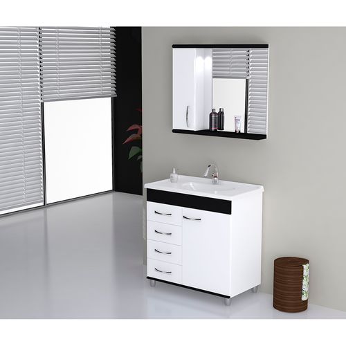 Conjunto para Banheiro Rorato Mônaco Reto 3 Peças 79,5cm - 576515 - Branco e Preto