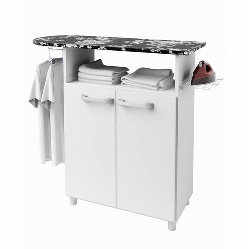 Mesa de Passar Roupa Genialflex 0169 Com Armário Multiuso Mini Cabideiro 2 Portas - Branca