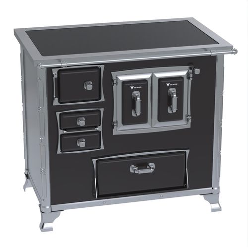 Fogão a Lenha Venax com Chapa de Vidro Gab.N°2 Século XVIII Premium Preto Saída Direita