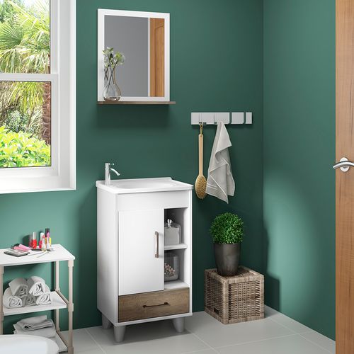 Conjunto de Banheiro STM S02 Tampo 43cm 1 Porta 1 Gaveta - Branco TX/ Monastrel