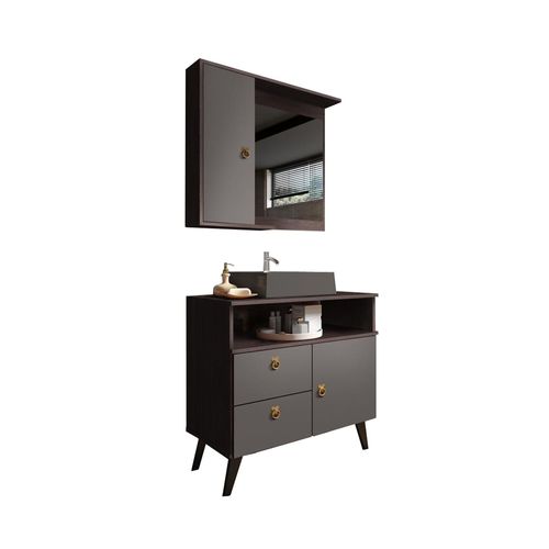 Conjunto para Banheiro STM A31 Tampo 80cm 2 Portas 2 Gavetas – Grafite Sheffield/Manhatan