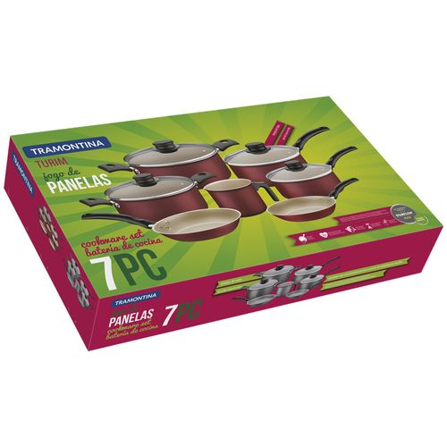 Jogo de Panelas Tramontina Turim em Alumínio Antiaderente 7 Peças - Vermelho