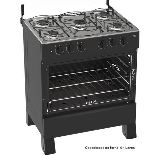 Fogão Realce Hera Plus 5 Bocas Mesa Inox com Acendimento Automático - Preto