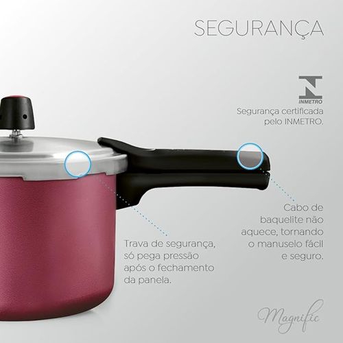 Panela de Pressão Panelux de Alumínio 4,5 Litros Antiaderente - Cereja