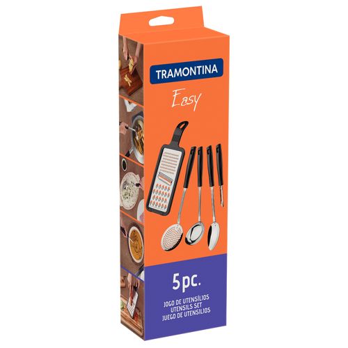 Jogo de Utensílios Tramontina Easy em Aço Inox e Cabo Polipropileno 5 Peças - Preto