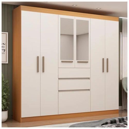 Roupeiro GenialFlex Berna 6 portas e 3 gavetas com Espelho - Freijó/Off Whitte