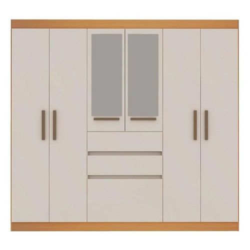 Roupeiro GenialFlex Berna 6 portas e 3 gavetas com Espelho - Freijó/Off Whitte