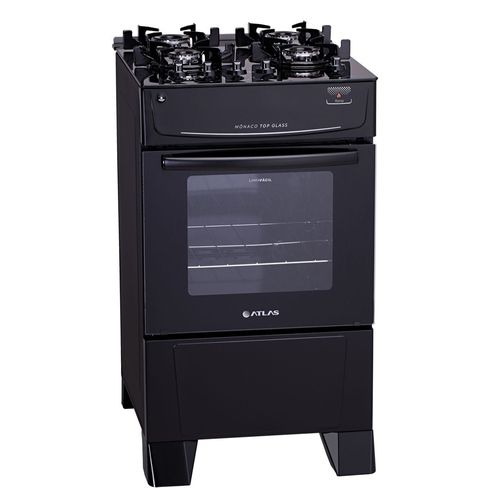 Fogão Atlas Mônaco Top Glass 4 Bocas Mesa de Vidro - Preto