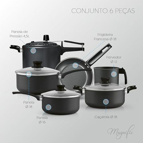 Conjunto de Panelas Panelux com 6 Peças Antiaderente - Grafite