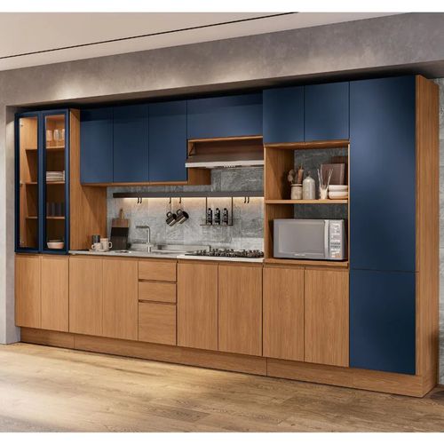 Cozinha Modulada Completa Kappesberg Ciela 390X220X52 18 Portas e 03 Gavetas - Canela/Azul
