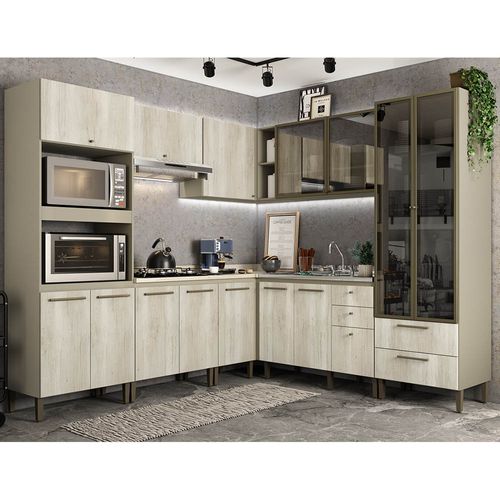 Conjunto Cozinha Modulada Completa THB Lovely 8 Peças - Noce/Bianco