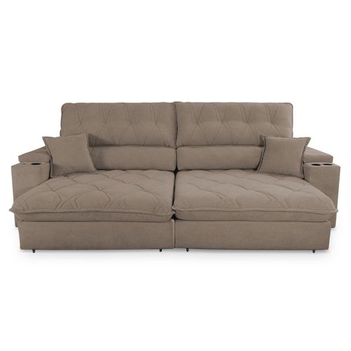 Estofado Hellen Sublime 2,4 metros Retrátil e Reclinável com Porta Copos e USB - Marrom