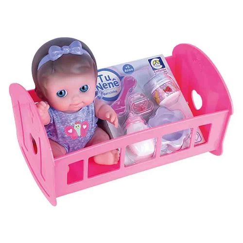 Brinquedo Boneca Cotiplás Tu Nenê no Bercinho com Acessórios