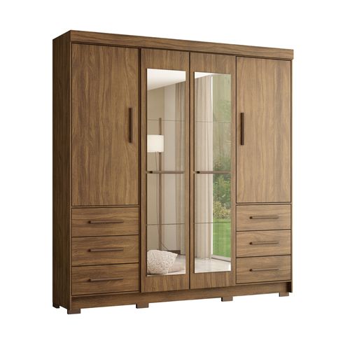 Roupeiro Marafon Estrela 4 Portas 6 Gavetas - Nogueira