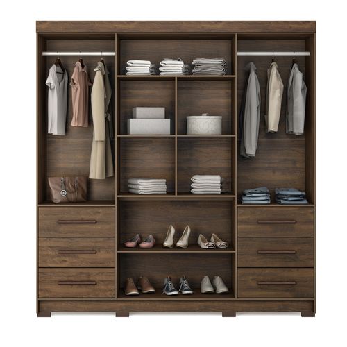 Roupeiro Marafon Estrela 4 Portas 6 Gavetas - Nogueira