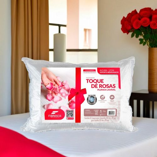 Travesseiro Fibrasca Plumax Toque Rosas Lavável - 50X70cm