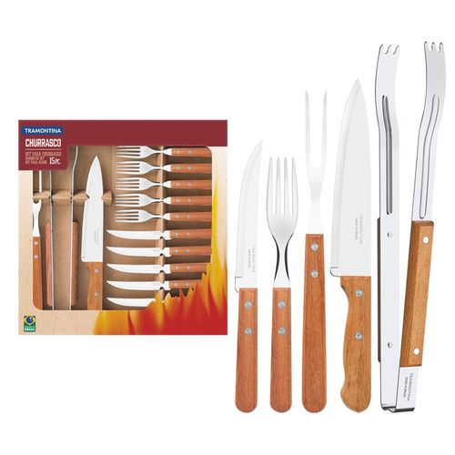 Conjunto para Churrasco Tramontina 15 Peças Madeira Natural - 22399028