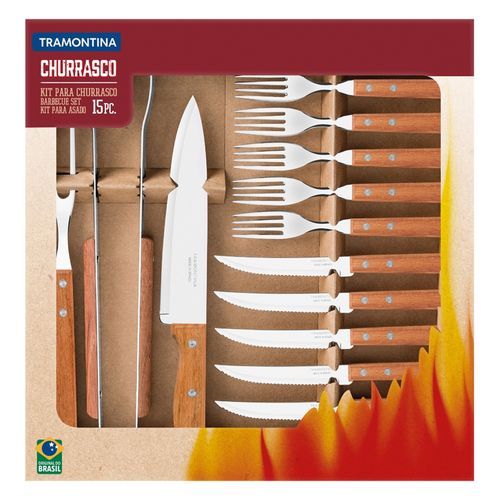 Conjunto para Churrasco Tramontina 15 Peças Madeira Natural - 22399028