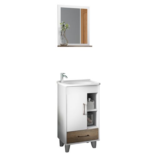 Conjunto de Banheiro STM S02 Tampo 43cm 1 Porta 1 Gaveta - Branco TX/ Monastrel