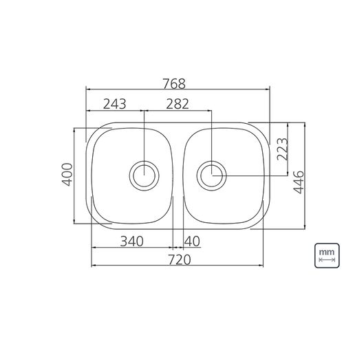 Cuba de Cozinha Dupla Tramontina Aço Inox Alto Brilho 72 x 40cm - 94030203