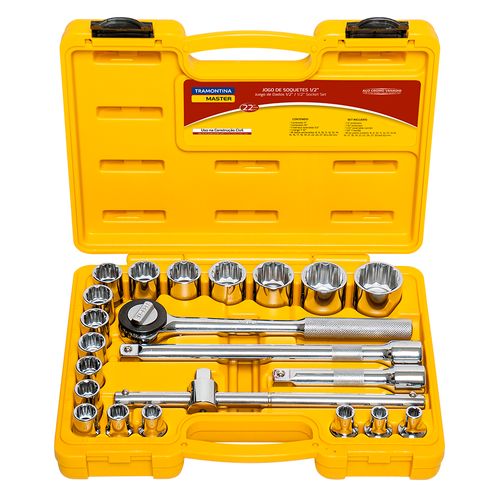 Maleta com Jogo de Soquetes Tramontina 1/2" com 22 peças - 43600/022