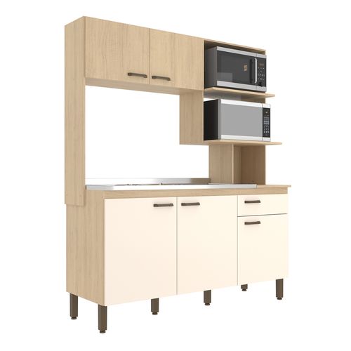 Conjunto de Cozinha Compacta Móveis Sul Evelyn 1,56X1,90X0,51m - Carvalho/Off White