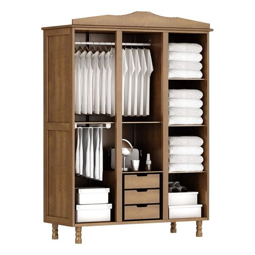 Roupeiro Cavazotto 3 Portas Brasil Imbuia com Espelho – 1,81x1,28