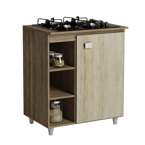 Balcão Jaeli para Cooktop 855 com 5 Bocas 1 Porta Adega - Marrom