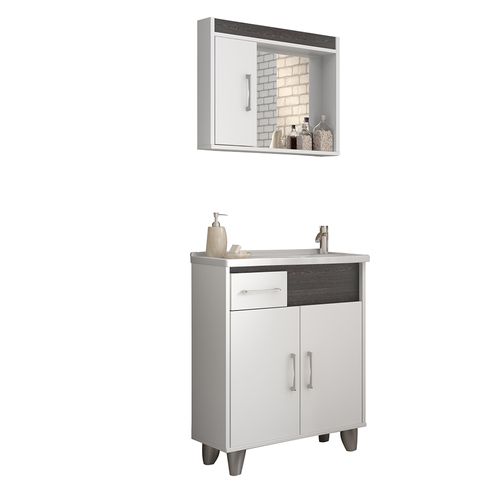 Conjunto de Banheiro STM S08 Tampo 60cm 3 Portas 1 Gaveta - Branco TX/ Sheffield