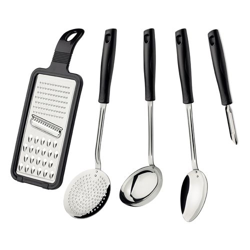 Jogo de Utensílios Tramontina Easy em Aço Inox e Cabo Polipropileno 5 Peças - Preto