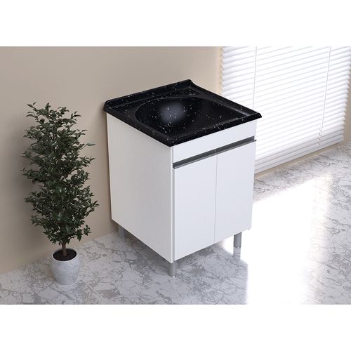 Kit Armário Rorato Amélia com 2 portas Tanque Simples - Branco/ Preto