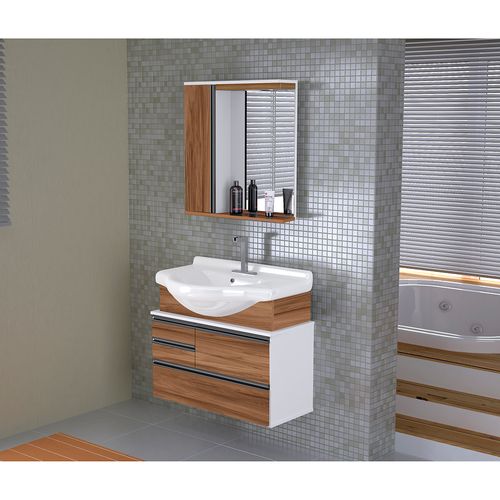 Conjunto para Banheiro Rorato Firenze Suspenso Espelheira e Pia 83,5cm - Nogal