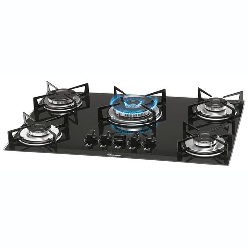 Cooktop 5 bocas Fischer 1743 Gás Mesa de vidro Chama Tripla - Preto
