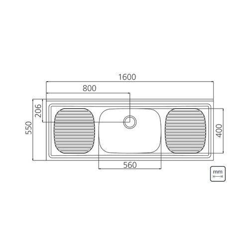 Pia Tramontina 160x55cm com 1 Cuba em Aço Inox